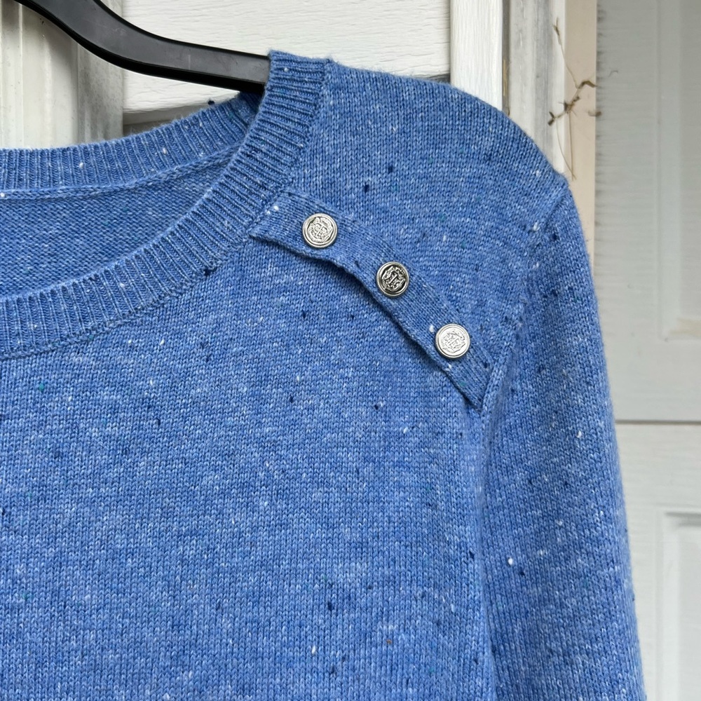 NWT Talbots Cozy Blue White Blue Flecks Shoulder Buttons Sweater Dress - Picture 3 of 8
